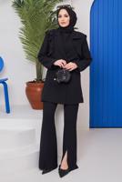 Tesettür giyim SİYAH DÜĞMELİ VOLANLI PANT. TAKIM 04051	