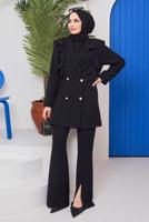 Tesettür giyim SİYAH DÜĞMELİ VOLANLI PANT. TAKIM 04051	