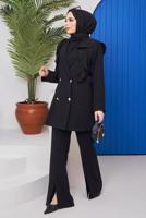 Tesettür giyim SİYAH DÜĞMELİ VOLANLI PANT. TAKIM 04051	