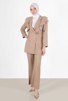 Tesettür giyim BEJ DÜĞMELİ VOLANLI PANT. TAKIM 04051	