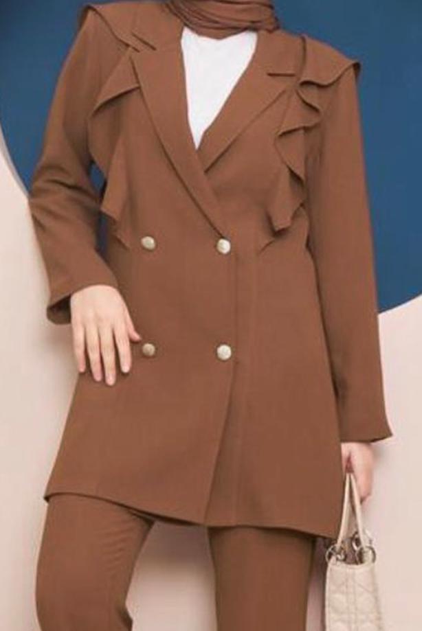 Tesettür giyim  DÜĞMELİ VOLANLI PANT. TAKIM 04051	 - TRENDTESETTÜR