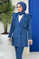 Vêtements hijab BLEU MARINE ENSEMBLE PANTALON À VOLANTS ET BOUTONS 04051