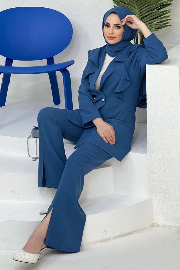 Tesettür giyim  DÜĞMELİ VOLANLI PANT. TAKIM 04051	 - TRENDTESETTÜR