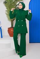 Hijab clothing GREEN BUTTONED FRILLED PANTS SUIT 04051 
