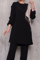 Tesettür giyim SİYAH PÜSKÜL DETAYLI İKİ RENK İKİLİ PANT. TAKIM 0622	