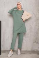 Vêtements hijab VERT COSTUME PANTALON DOUBLE COULEUR DÉTAIL FRANGES 0622