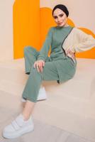 Vêtements hijab VERT COSTUME PANTALON DOUBLE COULEUR DÉTAIL FRANGES 0622