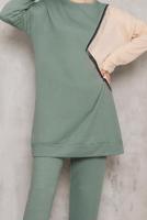 Vêtements hijab VERT COSTUME PANTALON DOUBLE COULEUR DÉTAIL FRANGES 0622