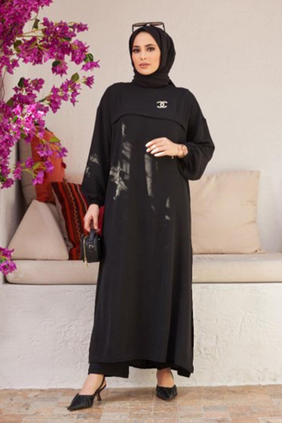 Vêtements hijab NOIR COSTUME PANTALON AVEC POIGNETS ÉLASTIQUE 0704