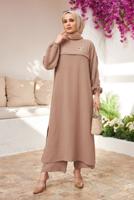 Vêtements hijab BEIGE COSTUME PANTALON AVEC POIGNETS ÉLASTIQUE 0704