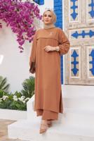 Hijab clothing BROWN PANTS SUIT WITH ELASTIC CUFFS 0704 