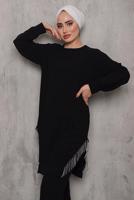 Tesettür giyim SİYAH YANI PÜSKÜLLÜ PANT. TAKIM 0942  