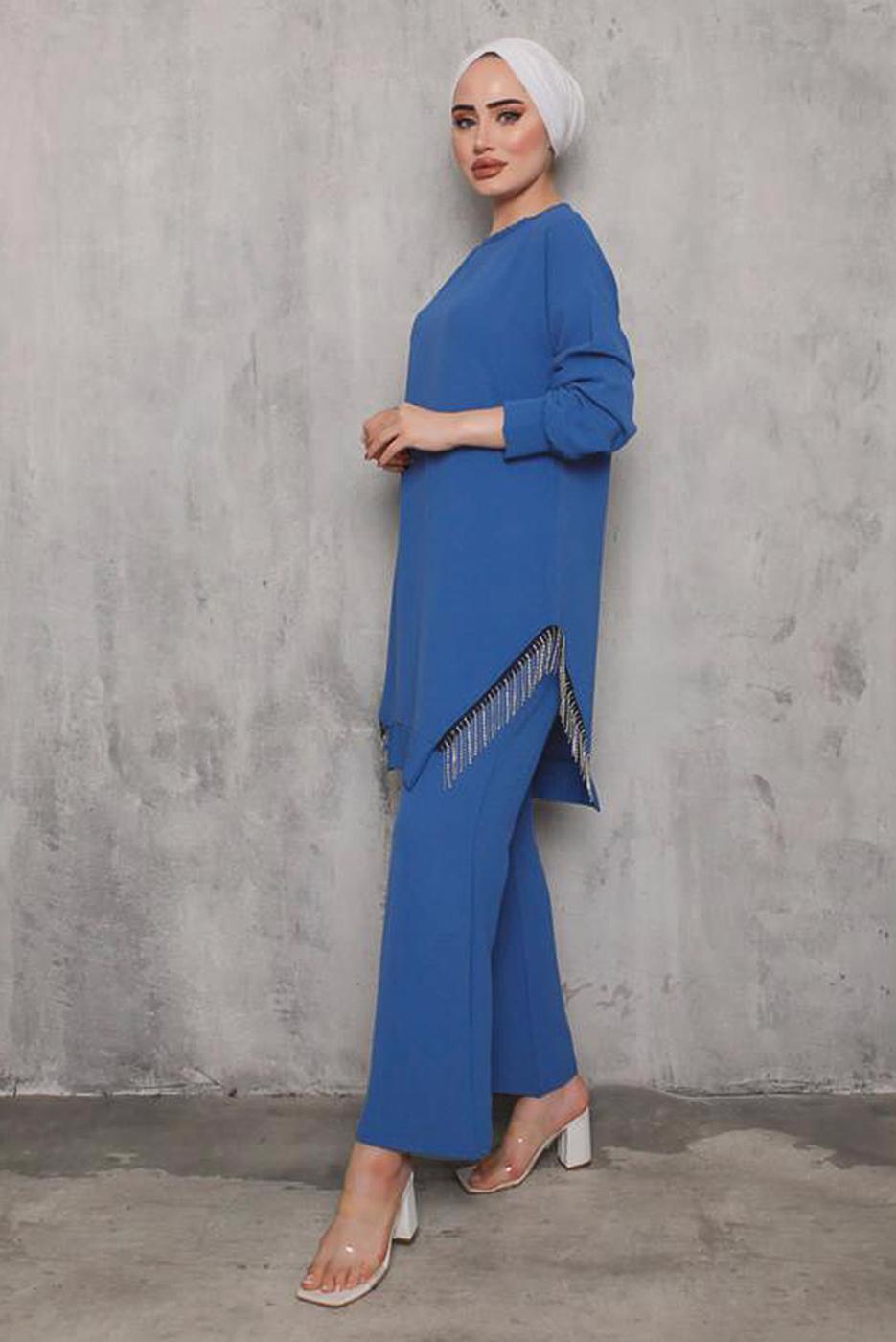 Tesettür giyim LACİVERT YANI PÜSKÜLLÜ PANT. TAKIM 0942  