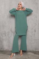 Tesettür giyim YEŞİL YANI PÜSKÜLLÜ PANT. TAKIM 0942  
