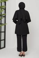 Tesettür giyim SİYAH TAŞ DETAYLI BELİ KUŞAKLI PANT. TAKIM 10002	