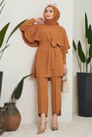 Tesettür giyim TURUNCU TAŞ DETAYLI BELİ KUŞAKLI PANT. TAKIM 10002	