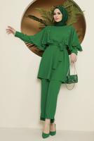 Tesettür giyim YEŞİL TAŞ DETAYLI BELİ KUŞAKLI PANT. TAKIM 10002	
