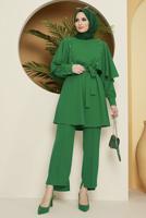 Tesettür giyim YEŞİL TAŞ DETAYLI BELİ KUŞAKLI PANT. TAKIM 10002	