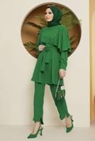 Tesettür giyim YEŞİL TAŞ DETAYLI BELİ KUŞAKLI PANT. TAKIM 10002	