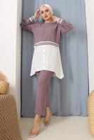 Tesettür giyim MOR PARÇA GÖMLEK DETAYLI PANT. TAKIM 1842 