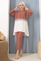 Tesettür giyim KAHVE PARÇA GÖMLEK DETAYLI PANT. TAKIM 1842 