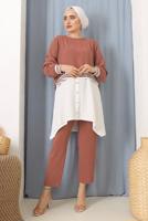 Tesettür giyim KAHVE PARÇA GÖMLEK DETAYLI PANT. TAKIM 1842 