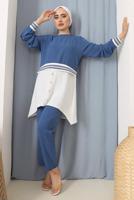 Tesettür giyim LACİVERT PARÇA GÖMLEK DETAYLI PANT. TAKIM 1842 