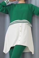 Tesettür giyim YEŞİL PARÇA GÖMLEK DETAYLI PANT. TAKIM 1842 