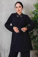 Tesettür giyim SİYAH YAKASI TAŞ DETAYLI PANT. TAKIM 1952  