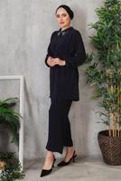 Tesettür giyim SİYAH YAKASI TAŞ DETAYLI PANT. TAKIM 1952  