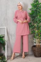 Tesettür giyim PUDRA YAKASI TAŞ DETAYLI PANT. TAKIM 1952  