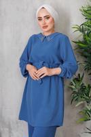 Tesettür giyim LACİVERT YAKASI TAŞ DETAYLI PANT. TAKIM 1952  