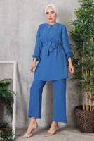 Tesettür giyim LACİVERT YAKASI TAŞ DETAYLI PANT. TAKIM 1952  