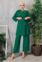 Tesettür giyim YEŞİL YAKASI TAŞ DETAYLI PANT. TAKIM 1952  