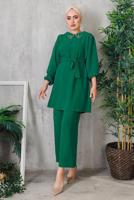 Tesettür giyim YEŞİL YAKASI TAŞ DETAYLI PANT. TAKIM 1952  