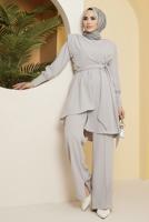 Vêtements hijab GRIS ENSEMBLE PANTALON COUPE ASYMETRIQUE CEINTURE 20002