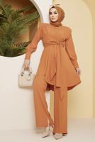Vêtements hijab ORANGE ENSEMBLE PANTALON COUPE ASYMETRIQUE CEINTURE 20002