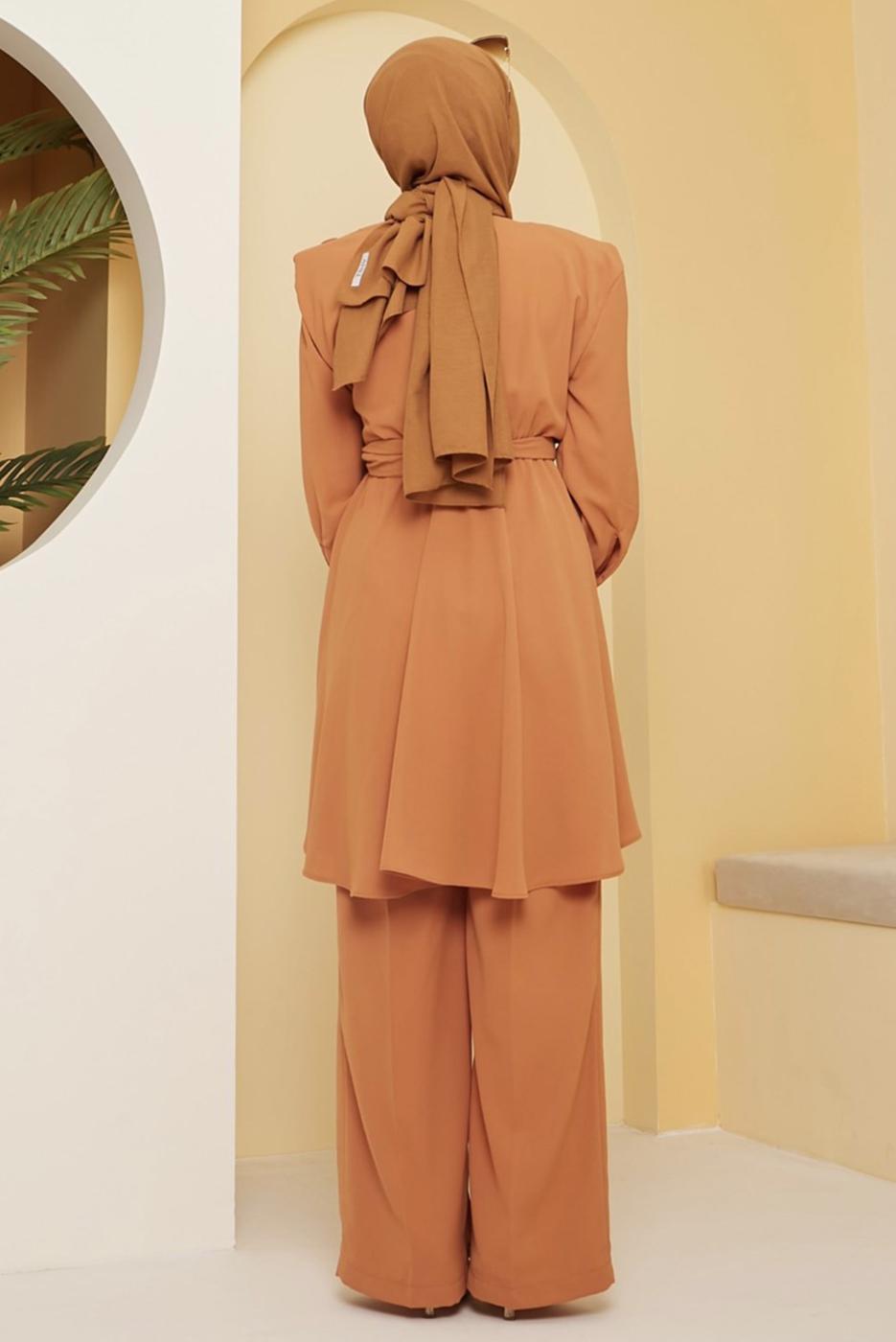 Vêtements hijab ORANGE ENSEMBLE PANTALON COUPE ASYMETRIQUE CEINTURE 20002