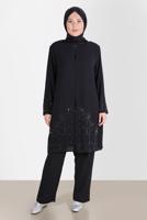 Tesettür giyim SİYAH ALVİNA BÜYÜK BEDEN TAŞLI PANTOLONLU TAKIM T 20241