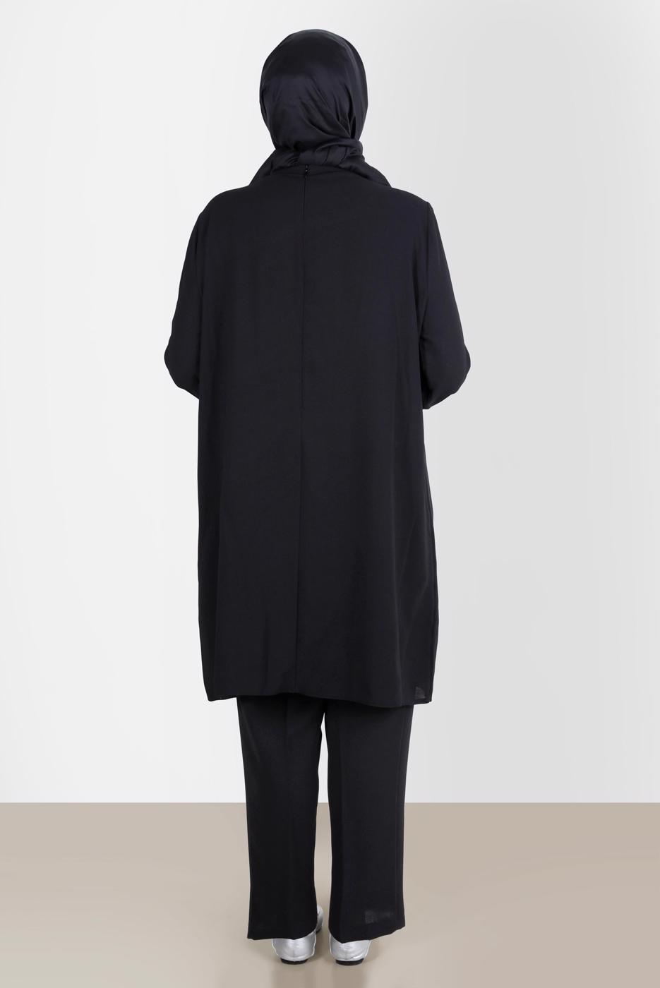 Tesettür giyim SİYAH ALVİNA BÜYÜK BEDEN TAŞLI PANTOLONLU TAKIM T 20241