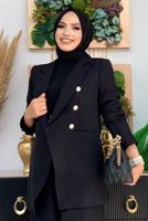 Tesettür giyim SİYAH KLASİK PANTOLONLU TAKIM T 2038