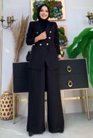 Tesettür giyim SİYAH KLASİK PANTOLONLU TAKIM T 2038