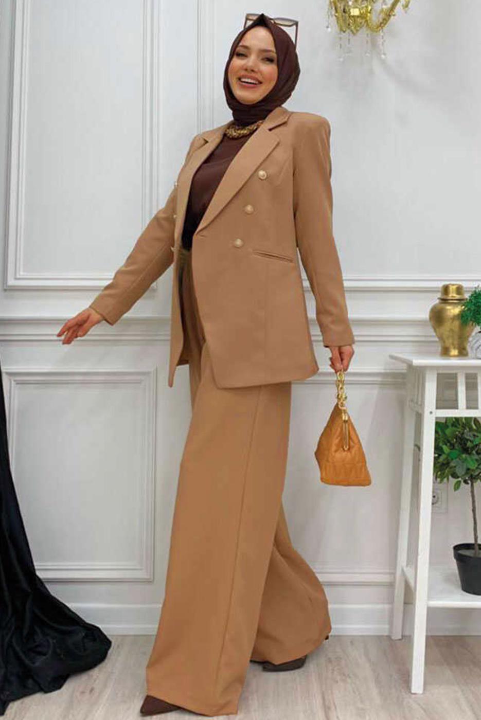 Tesettür giyim KAHVE T 2038 BYM- PANT. TAKIM