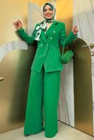 Tesettür giyim YEŞİL KLASİK PANTOLONLU TAKIM T 2038