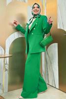 Tesettür giyim YEŞİL KLASİK PANTOLONLU TAKIM T 2038