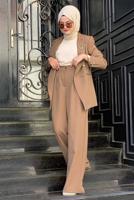 Tesettür giyim VİZON KLASİK PANTOLONLU TAKIM T 2038