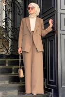 Tesettür giyim VİZON KLASİK PANTOLONLU TAKIM T 2038