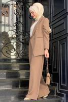 Tesettür giyim VİZON KLASİK PANTOLONLU TAKIM T 2038