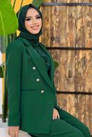 Tesettür giyim YEŞİL KLASİK PANTOLONLU TAKIM T 2038