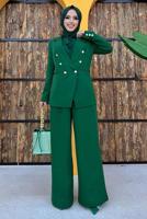 Tesettür giyim YEŞİL KLASİK PANTOLONLU TAKIM T 2038